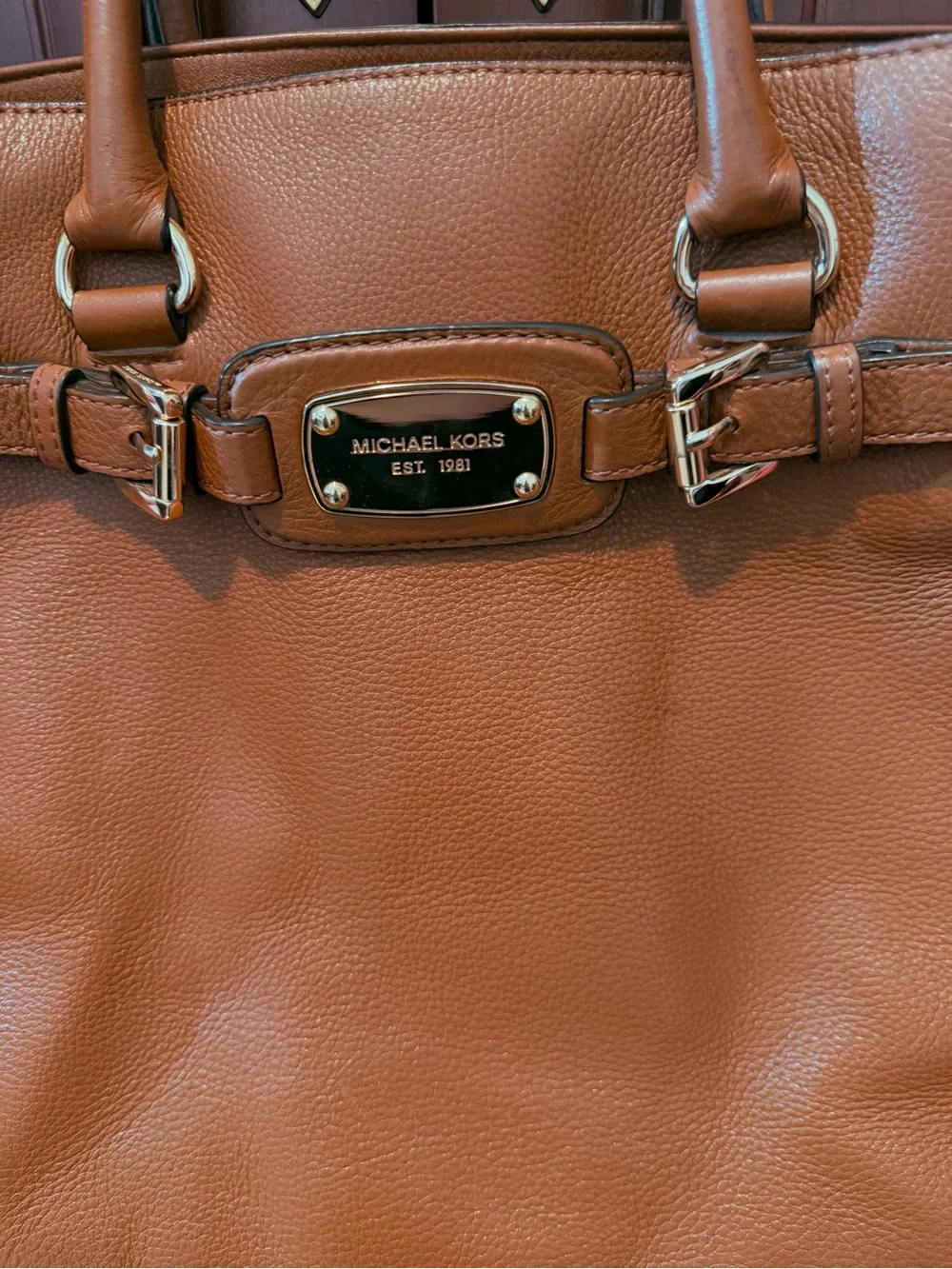 Michael Kors Hamilton Large Leather Tote Satchel Bag- Brown